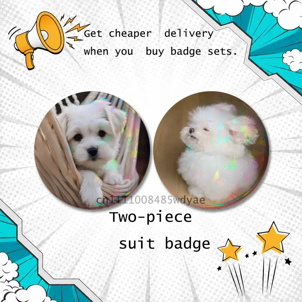 Maltese Dog Puppy Cute A 2-piece set Pins Backpack Clothes Jewelry Accessories Cartoon Round Brooch Button Badge Gifts - view 5