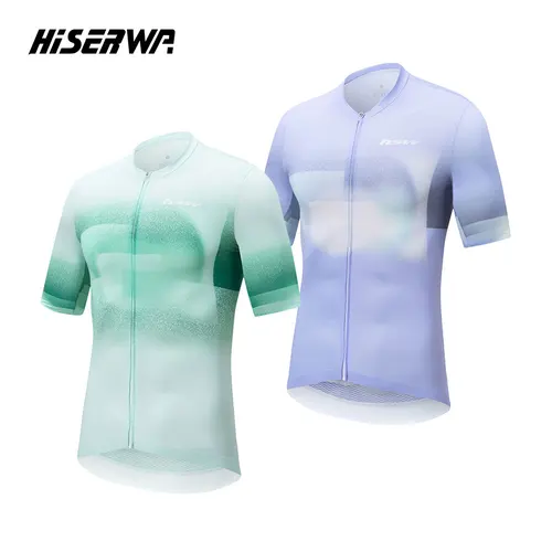 Imagen 1 del producto HISERWA-Camiseta de ciclismo para hombre, ropa de ciclismo de manga corta de verano, camiseta de equipo profesional para bicicleta de montaña y carretera con cremalleras Ykk, camisas transpirables