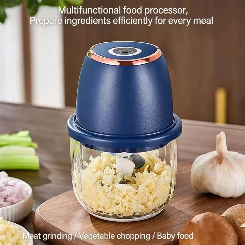 350ML Mini Electric Food Garlic Chopper Glass Bowl 6 Stainless Blades USB Multifunctional Handheld Rechargeable Food Processor