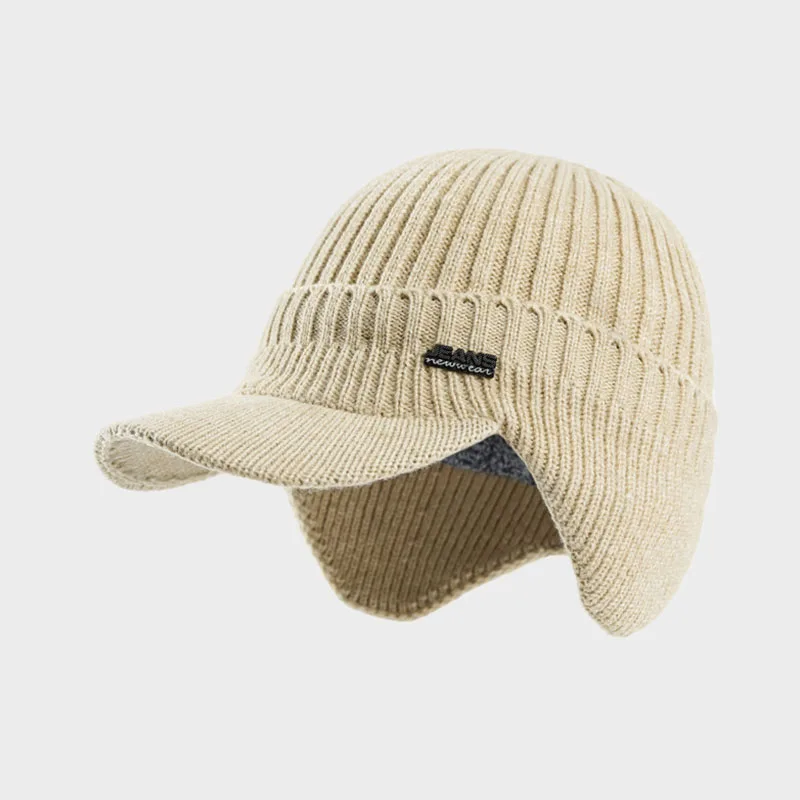 

Men Winter Knitted Hat Outdoor Bicycle Windproof Ear Protection Peaked Cap Cotton Thick Plus Fleece Warm Baseball Cap