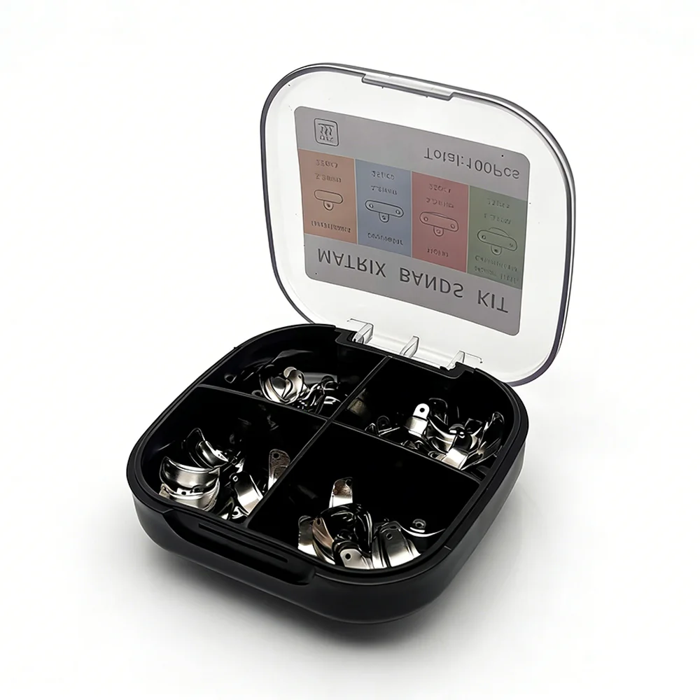100 Piece Box of Stainless Steel Dental Matrix Bands with Holes Designed for Class II Restorations and Cavity Rebuilding