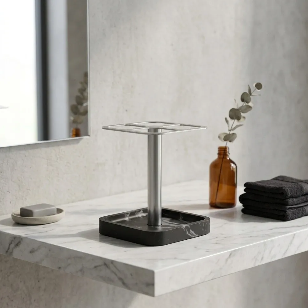 Modern Resin Toothbrush Holder Stand with 304 Stainless Steel Support for Electric Toothbrush and Essentials Organization