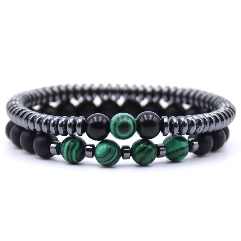 Stylish 2Pcs Men Bracelet Set Natural Hematite Healing Braslet Yoga Meditation Accessories Energy Stone Wrap Braclet Pulseria