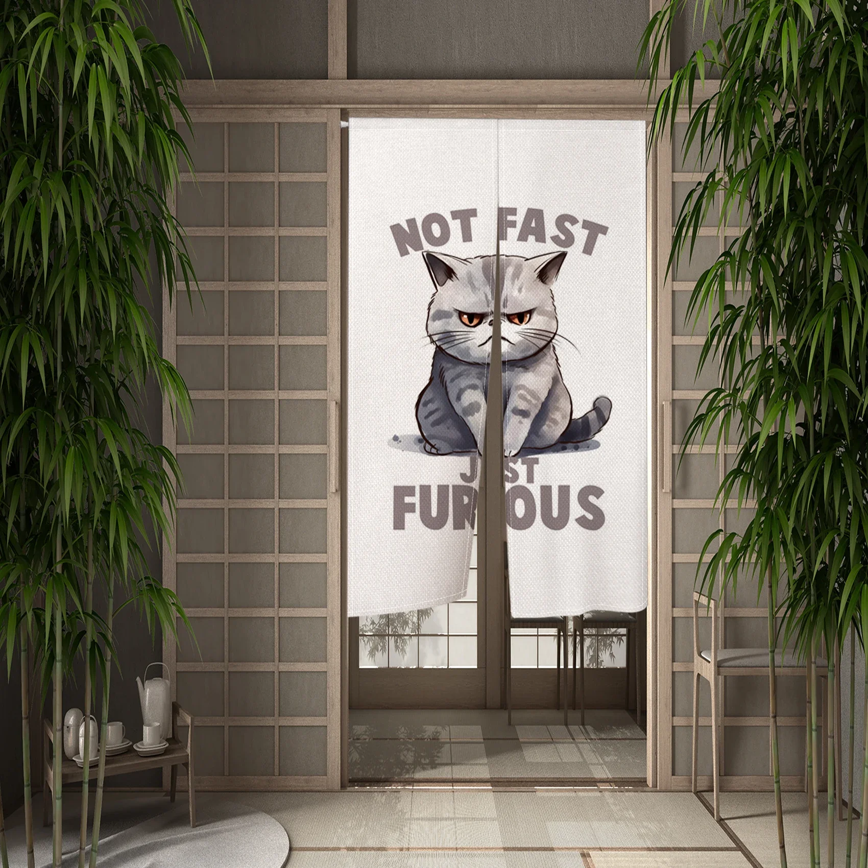 Funny Cat Japanese Door Curtain Noren Cute Cat Bedroom Living Room Doorway Curtain Drape Kitchen Entrance Hanging Half-Curtain