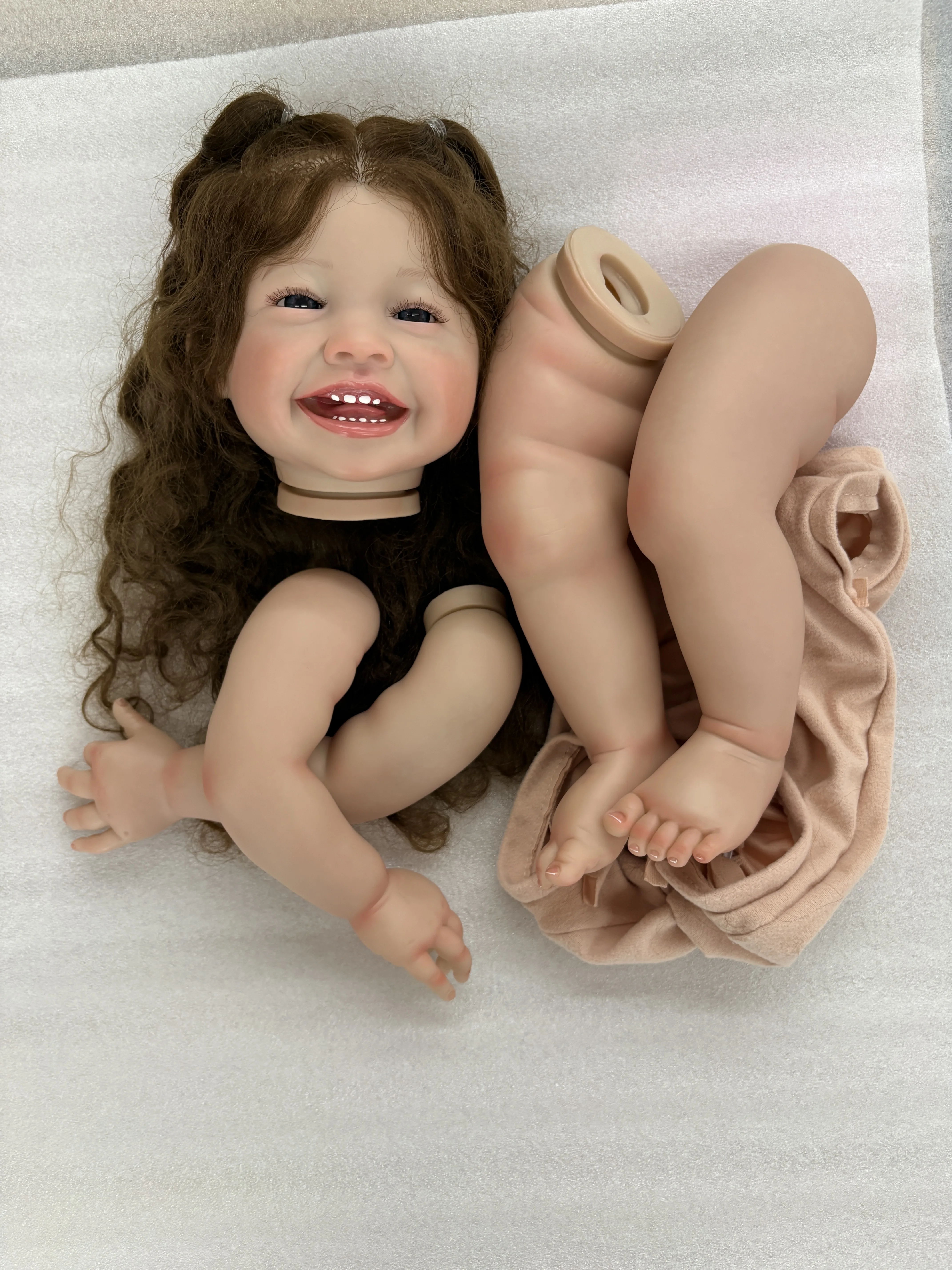 NPK 24inch Already Painted 3D Skin Unfinished Reborn Mila with Implantation Hair Lifelike Baby Dolls Kit Doll Unfinished Parts