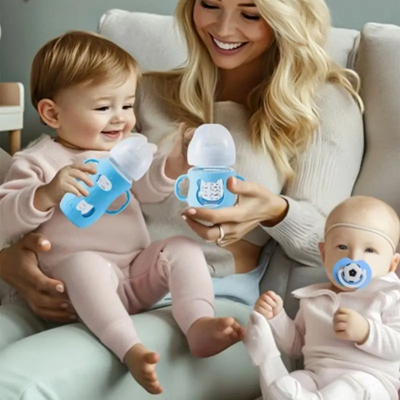 U13F حامل مقبض زجاجة مريح، غطاء مقبض زجاجة حليب الأطفال، يشجع على تطوير الإمساك