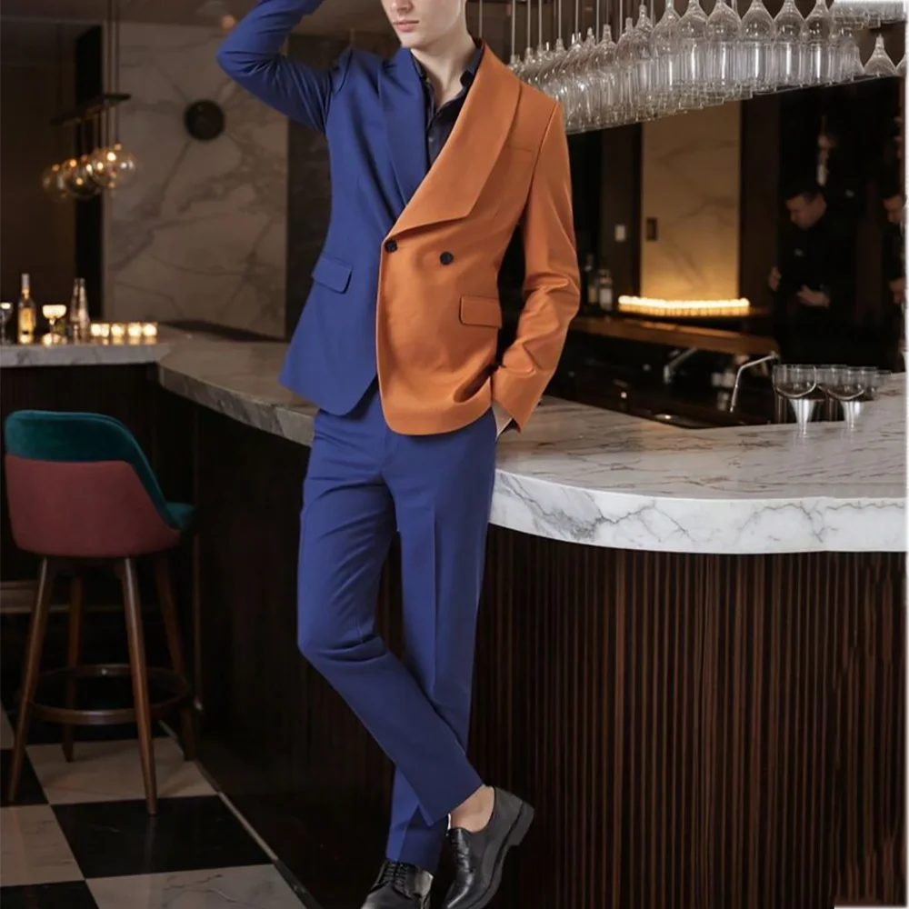 

Костюм на заказ для мужчин, элегантный костюм с шалью и лацканами контрастного цвета, новый дизайн, мужская одежда, двубортный свадебный модный комплект для жениха