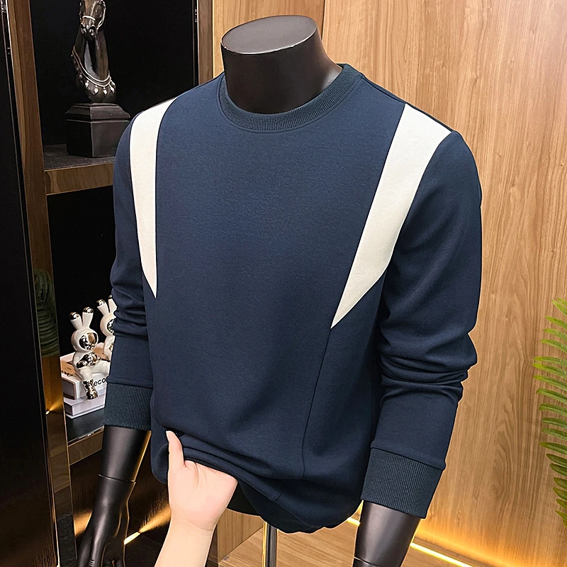 High end Brand color blocked men sweatshirt exquisite embroidery fashion long sleeve T-shirt casual round neck comfort pullover