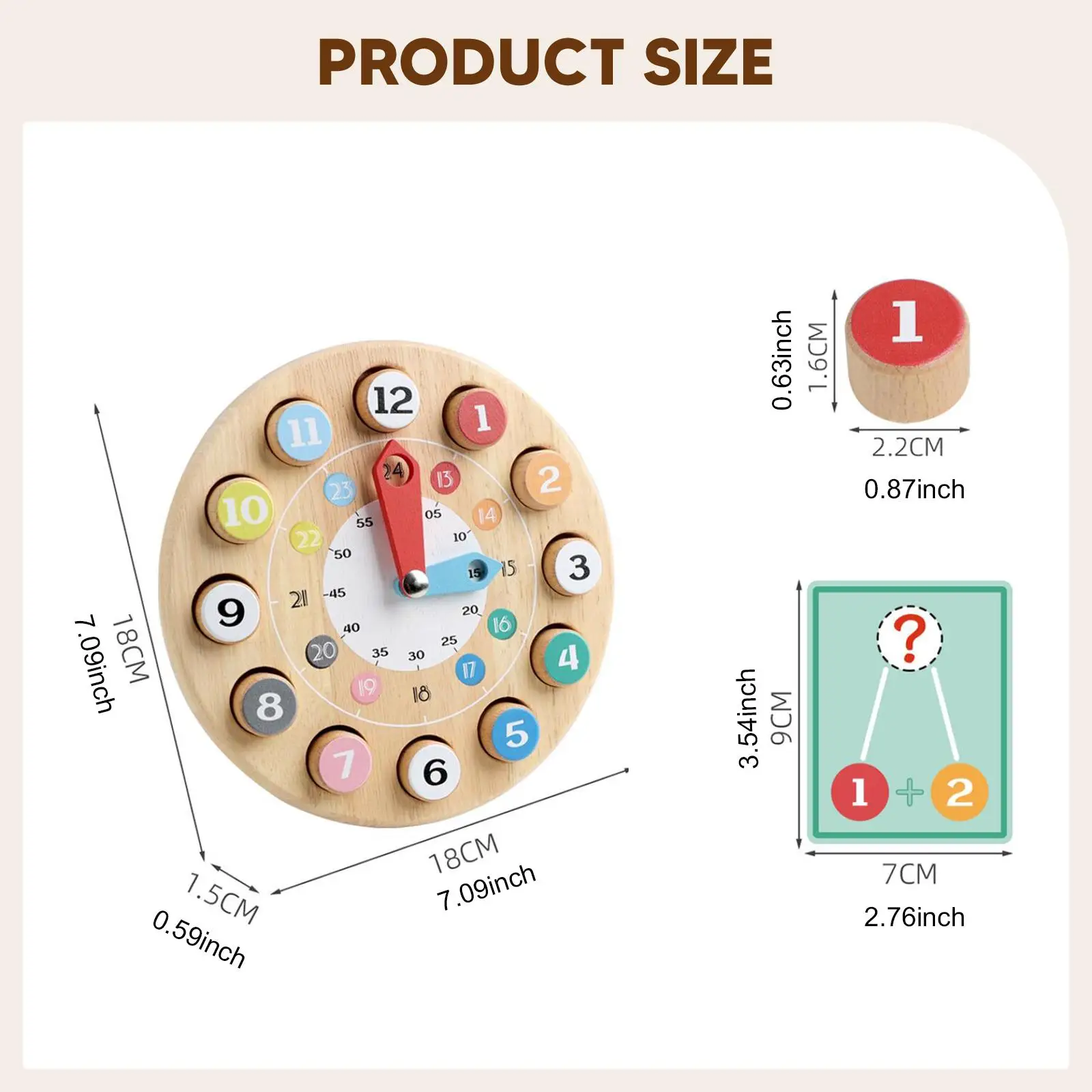 Drewniany Zegar Zabawka Ruchome Wskazówki Motoryka Mała Kolorowy Dekoracyjny Przenośny Wczesna Edukacja Układanka dla Dzieci w Wieku 1-3 Lat Niemowlę