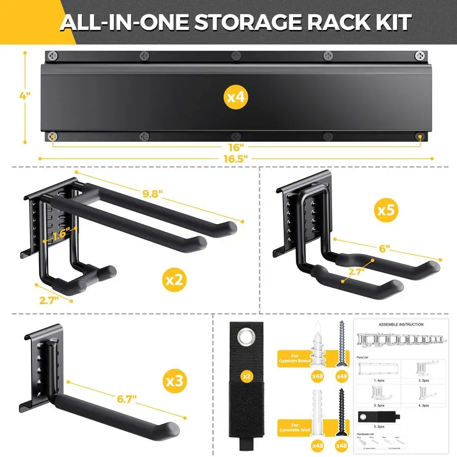 

66 Garage Tool Organizer Wall Mount 720lbs Garden Tool Organizer with Adjustable Hooks, Heavy Duty Metal Garage Storage Rack, An