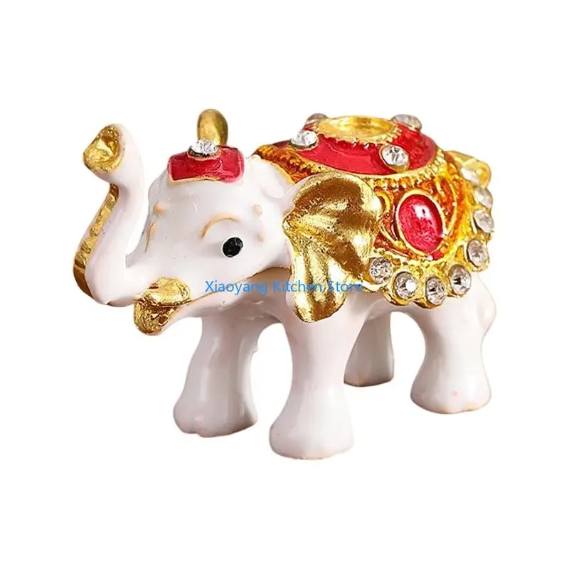 69HC Elegant Thai Styles Metal Elephant Jewelry Box With Full Diamonds Decoration For Rings And Necklaces
