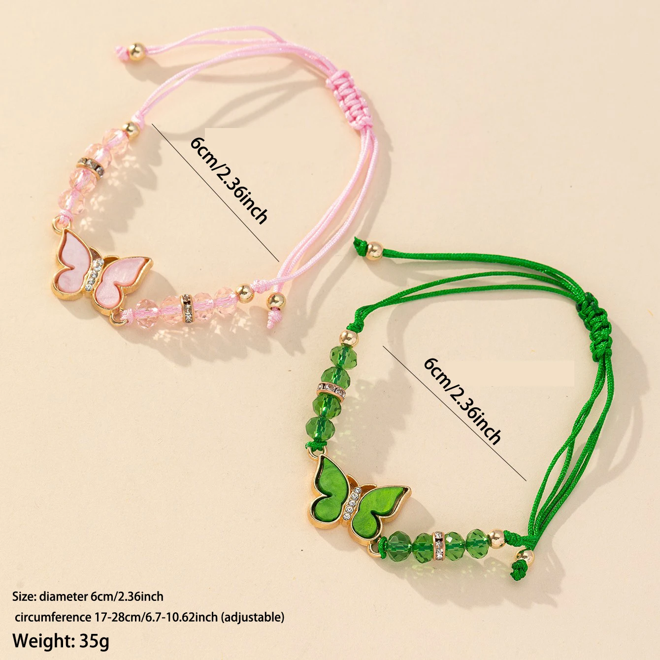 12 Pieces Fashionable Multi-Color Crystal Butterfly Beaded Bracelets For Women\'s Minimalist Hand Woven Bracelets