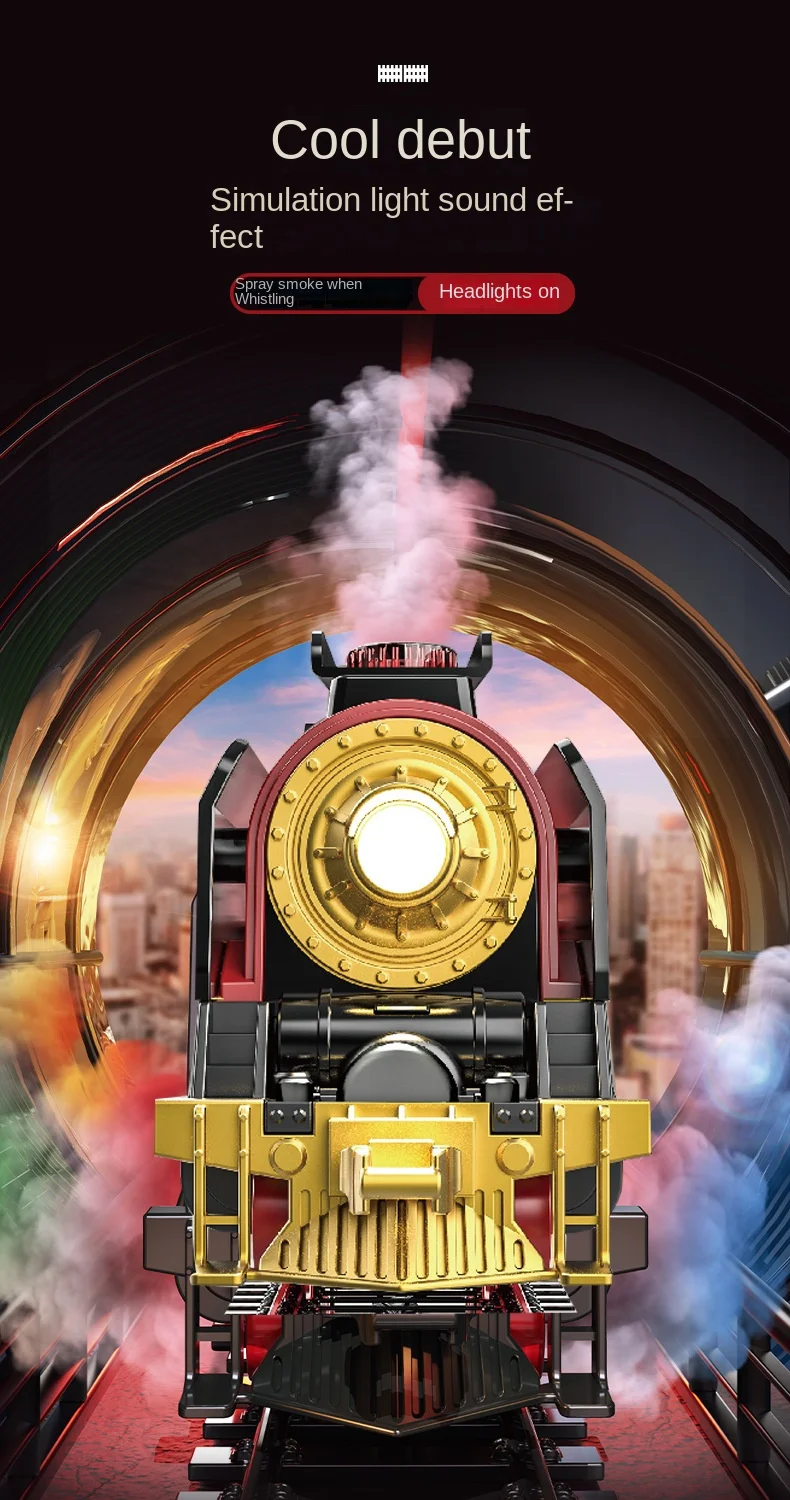 DeAO Treno Classico Natalizio Con Luci, Suoni E Fumo - Set Con Locomotiva, 3 Carri E Binari - Giocattolo Elettronico Per Bambini