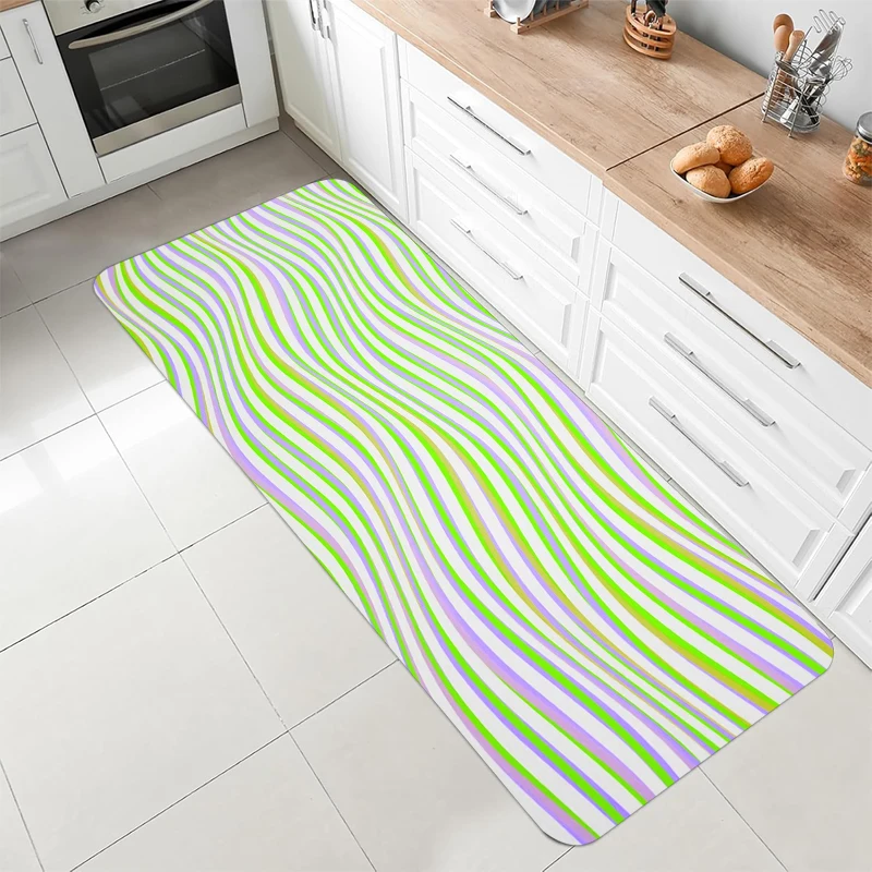 Modern Minimalist Colorful Wavy Stripes Non Slip Runner Rug Kitchen Hallway Laundry Room Home Decor Carpet