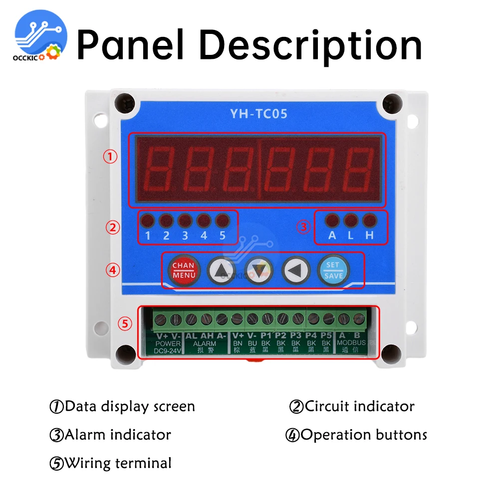 YH-TC05 5-Channel 5.5-дюймовый тахометр, Бесконтактный двигатель, оборот в минуту, тахометр, Датчик Холла, стоп-метр с функцией Modbus
