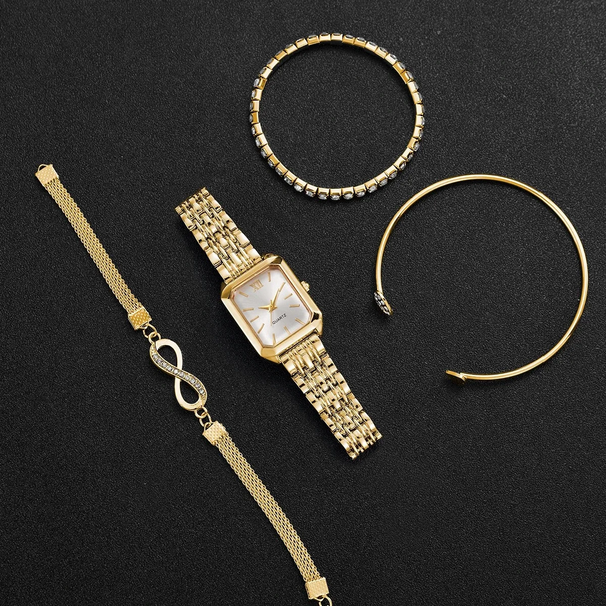 4PCS Fashion Women Quartz Watches Bracelets Set Ladies Rectangle Roma Dial Wristwatch Reloj Mujer(Without Box) image 4