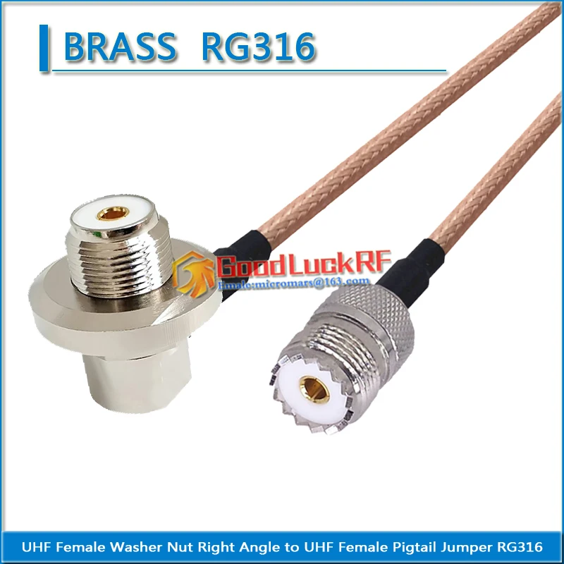 

Dual PL259 SO239 PL-259 SO-239 UHF Female Washer Nut 90 Degree Right Angle to UHF Female Pigtail Jumper RG316 extend Cable