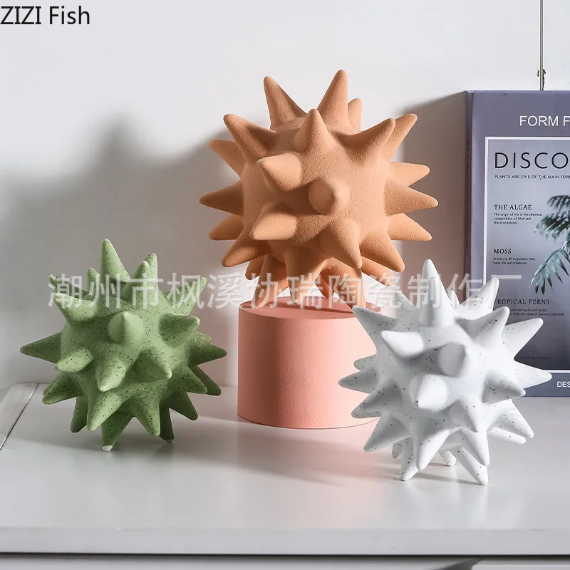 

Ceramic Sea Urchin Ornaments Desktop Decoration Accessories Crafts Living Room Display Irregular Sculpture Statues Figurines