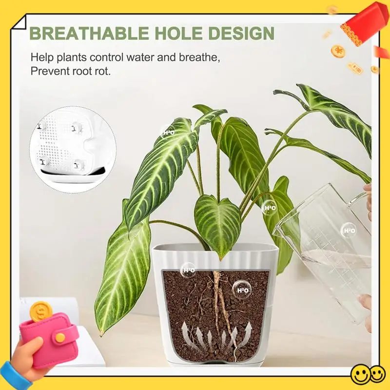 

A89Q-Flower Pots 6 Inch, 5 Pack Square Plant Pots With Drainage Holes And Connectiong Saucer Tray, For Indoor Outdoor