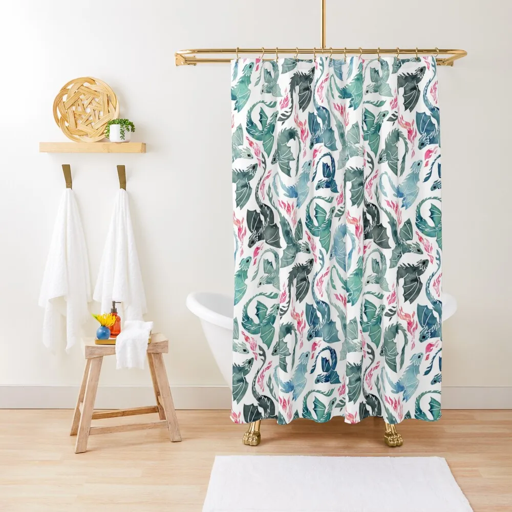 

Dragon fire blue, green & grey Shower Curtain Bathroom Shower Shower Bathroom Curtain