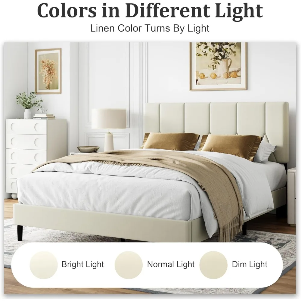 إطار سرير بمنصة رأس مخملية فاخرة مع دعم مرتبة منجد بالكامل