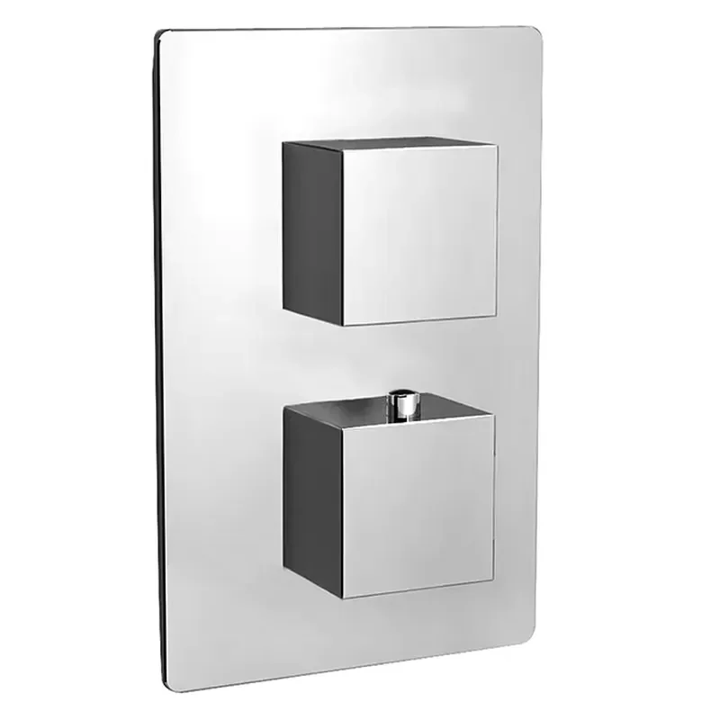 UK Chrome Square Thermostatic Rain Shower Mixer Faucet Valve Ceramic Cartridge Two Function Single Handle Wall Mounted Brass