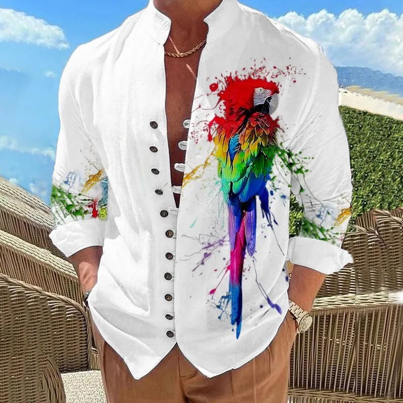 Camisa con estampado Floral para hombre, ropa con cuello levantado para exteriores, ropa con estampado de calle, diseñador de moda, comodidad