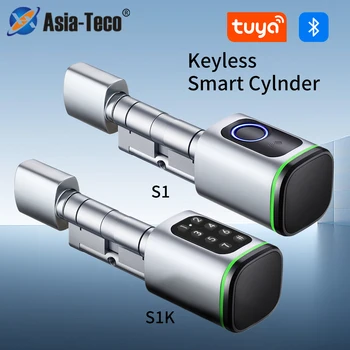 Fingerprint password Electronic digital smart cylinder with Tuya App Bluetooth card mechanical key easy replacement 4AAA battery