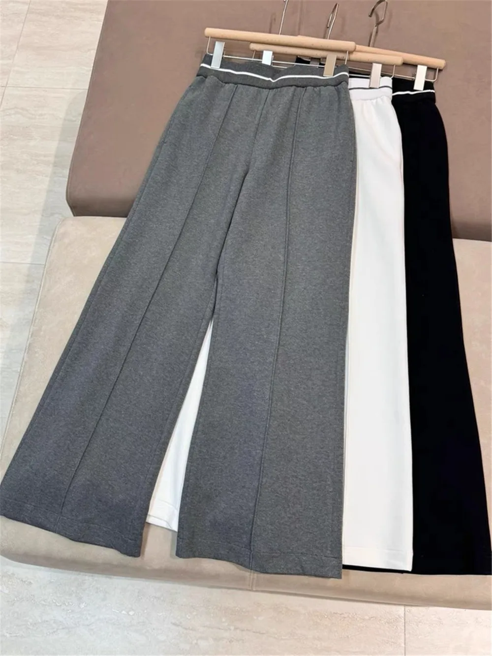 Women's Pants Elastic High Waist Straight Trousers Female Wide Leg Pants Plus Velvet/No Velvet Two Thicknesses! Autumn Winter Ne