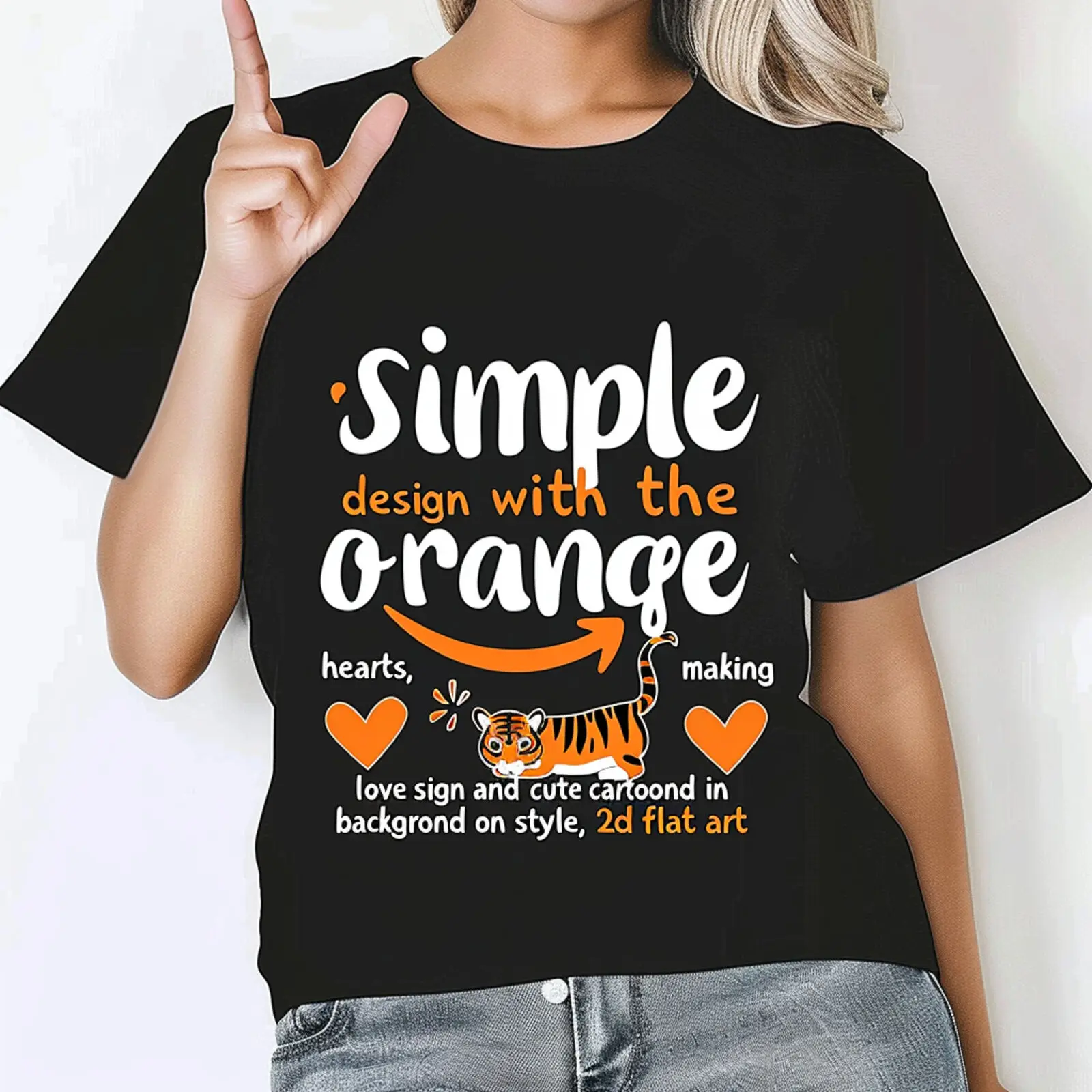 

Peace Love Tiger Black TShirt Featuring Adorable Cartoon Tigers Orange Hearts