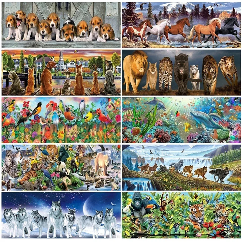 Duży 5D DIY Full Diamond Painting Animal Zoo World Diamond Embroidery Dog Tiger Lion Horse Bird Wolf Living Room Bedroom Wall Art