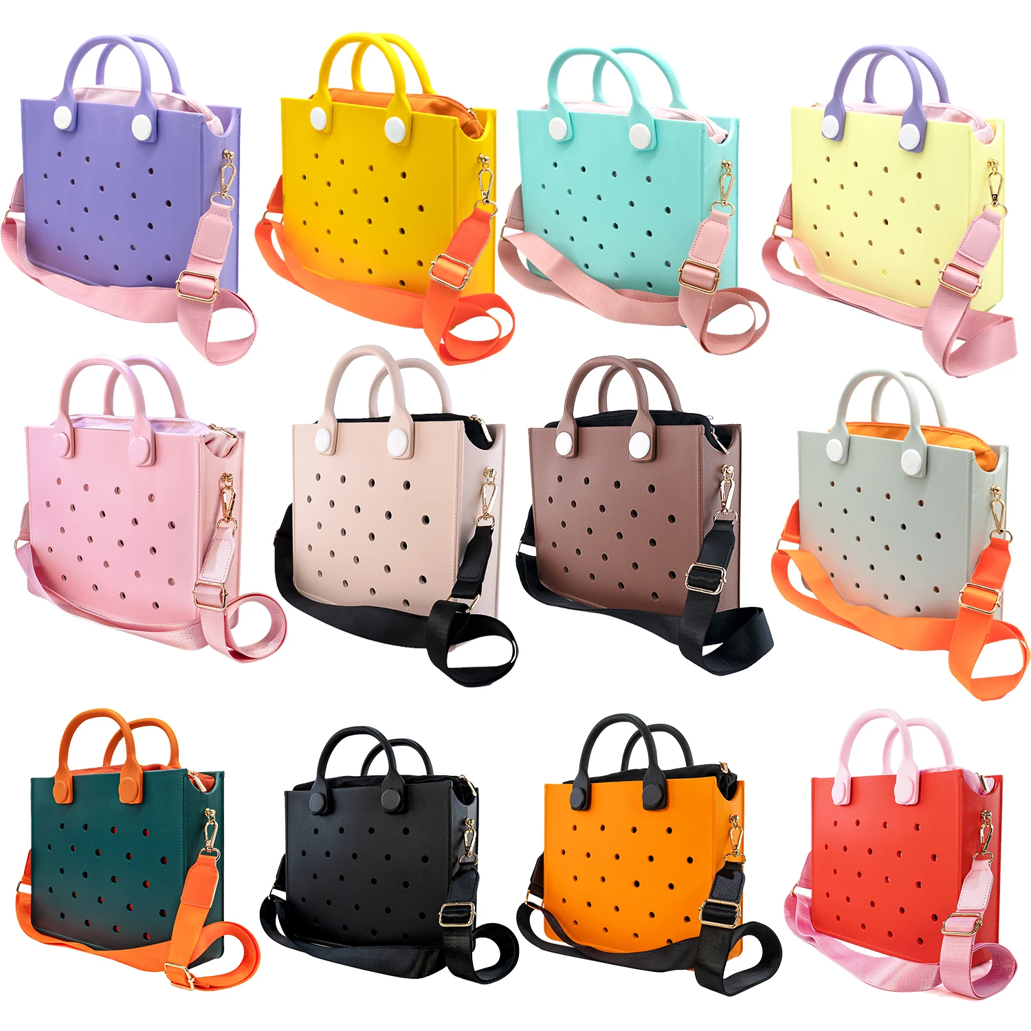 Sac à main en caoutchouc cyan rose pour femmes, sac à main de plage pour filles, breloques colorées, mode initiée, style d\'été