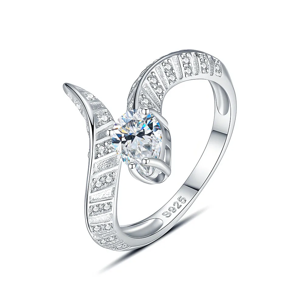 

S925 Rhodium Plated 5x7mm 0.8CT D Color Moissanite Teardrop Snake Ring for Women - GRA Certified, Elegant Jewelry Gift.