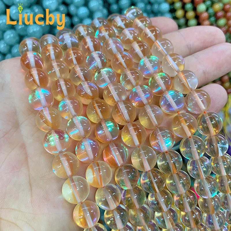 Leuchtende Naturstein-Gelb-Kristallperlen aus Österreich für die Schmuckherstellung, DIY, glänzendes, schillerndes Weltraum-Armband, 15" Strang, 6/8/10/12 mm – Detail 5