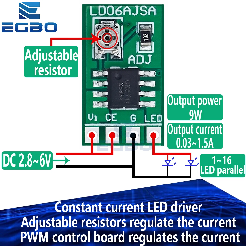 5PCS 30-1500MA Adjustable Constant Current LED Driver DC 3.3V 3.7V 4.2V 5V PWM Control Board Buck Power module