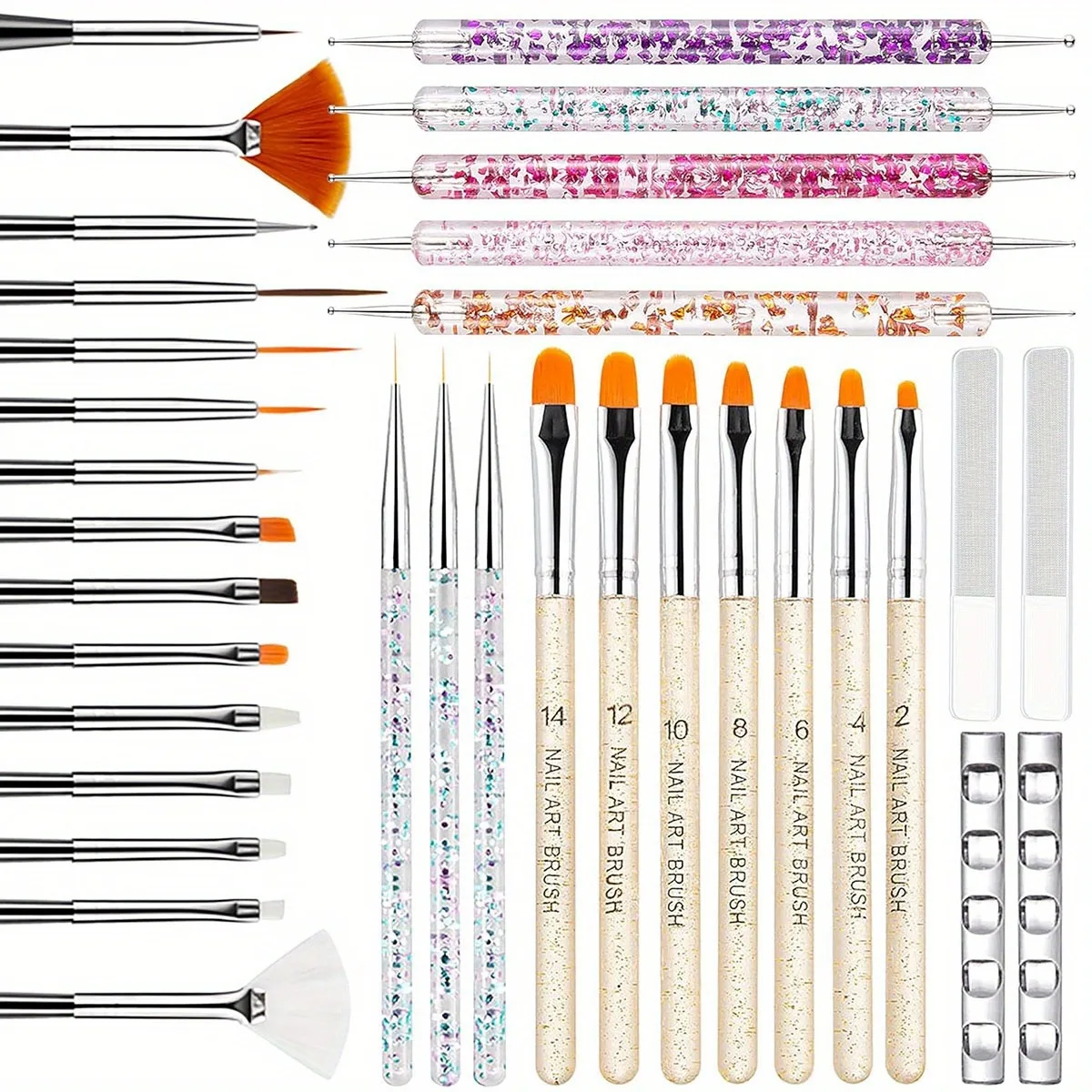 34 Teile/los Nail art Pinsel Set Malerei Licht Therapie Stift Doppel-headed Dot Bohrer Linie Zeichnung Stift Mit Glas nagel Datei Eine