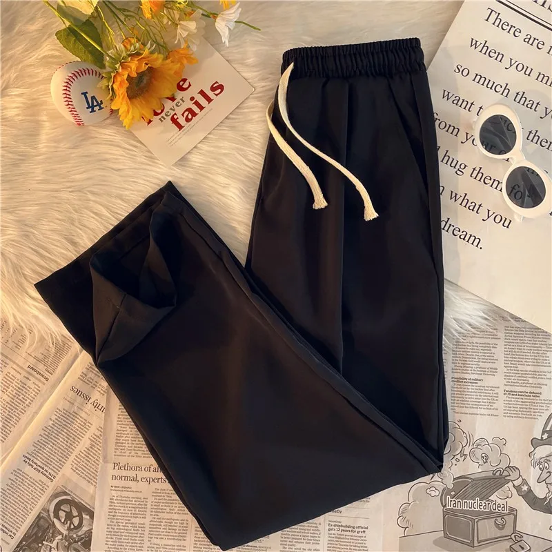 

Ice Silk Men's Summer Thin Loose Elastic Waist Casual Pants Straight Leg Long Trousers Cool Simple Spor Trendy Brand