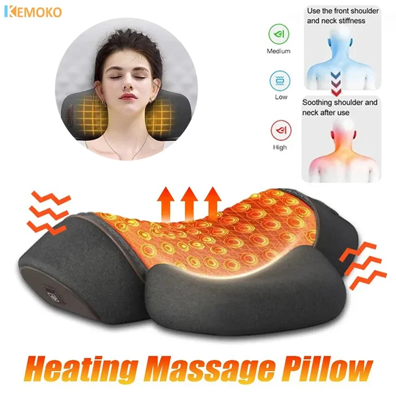 Neck Massage Electric Pillow Heating Vibration Neck Massager Back Cervical Traction Relax Sleeping Memory Foam Spine Support