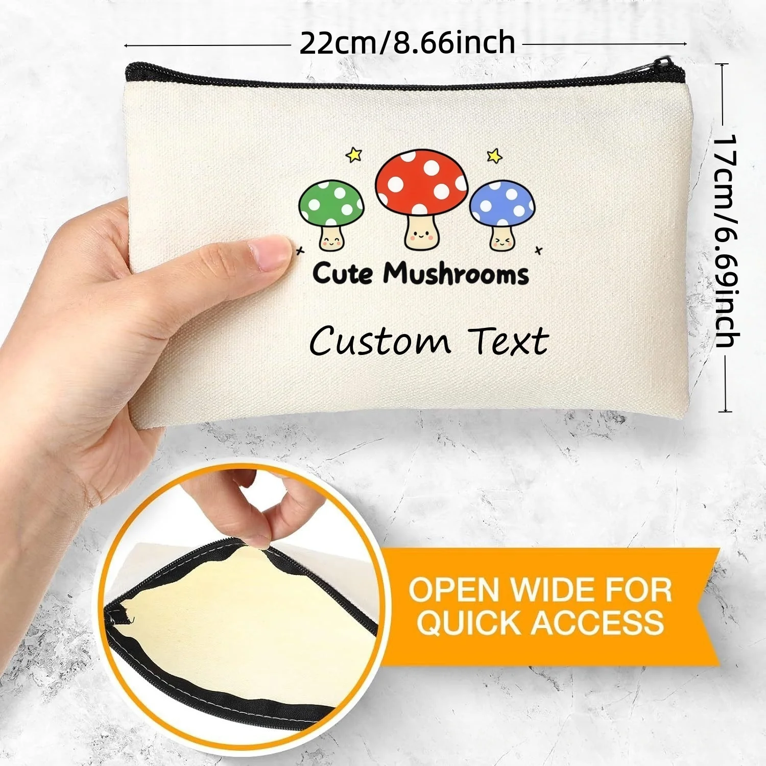 1PC Custom Text Cute Colorful Mushroom Cosmetic Bag Personalized Canvas Zipper Makeup Storage Pouch view 6