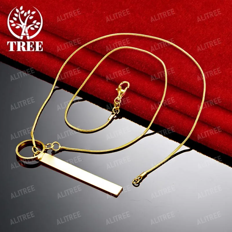 ALITREE 18K Yellow Gold Rectangular Plate Pendant Chain Necklaces For Woman Fine Choker Fashion Party Wedding Birthday Jewelry