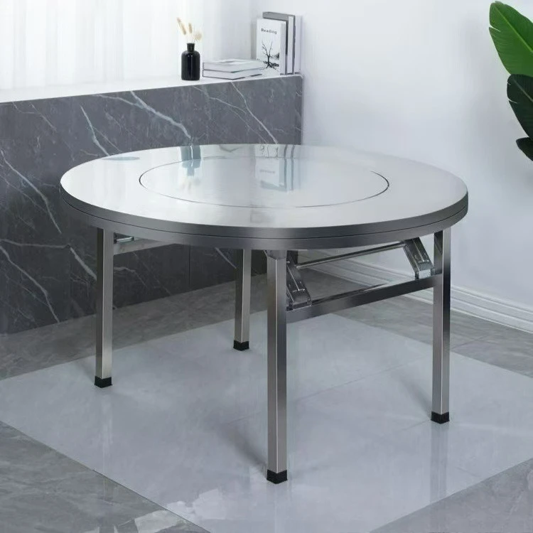 Customizable Extra Thick Stainless Steel Round Table Built-in Turntable Foldable Round Table with Turntable Home Hotel Mobile