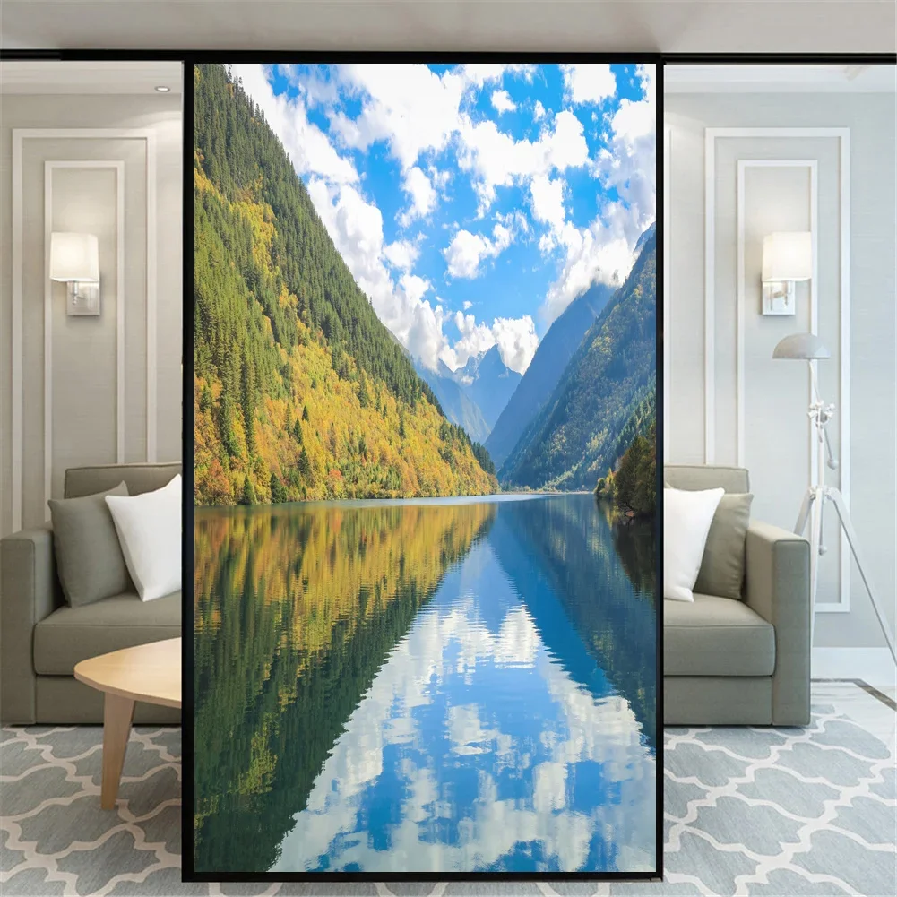 Static Cling Privacy Window Film   Decorative Beautiful Scenery Window Treatments Window Sticker