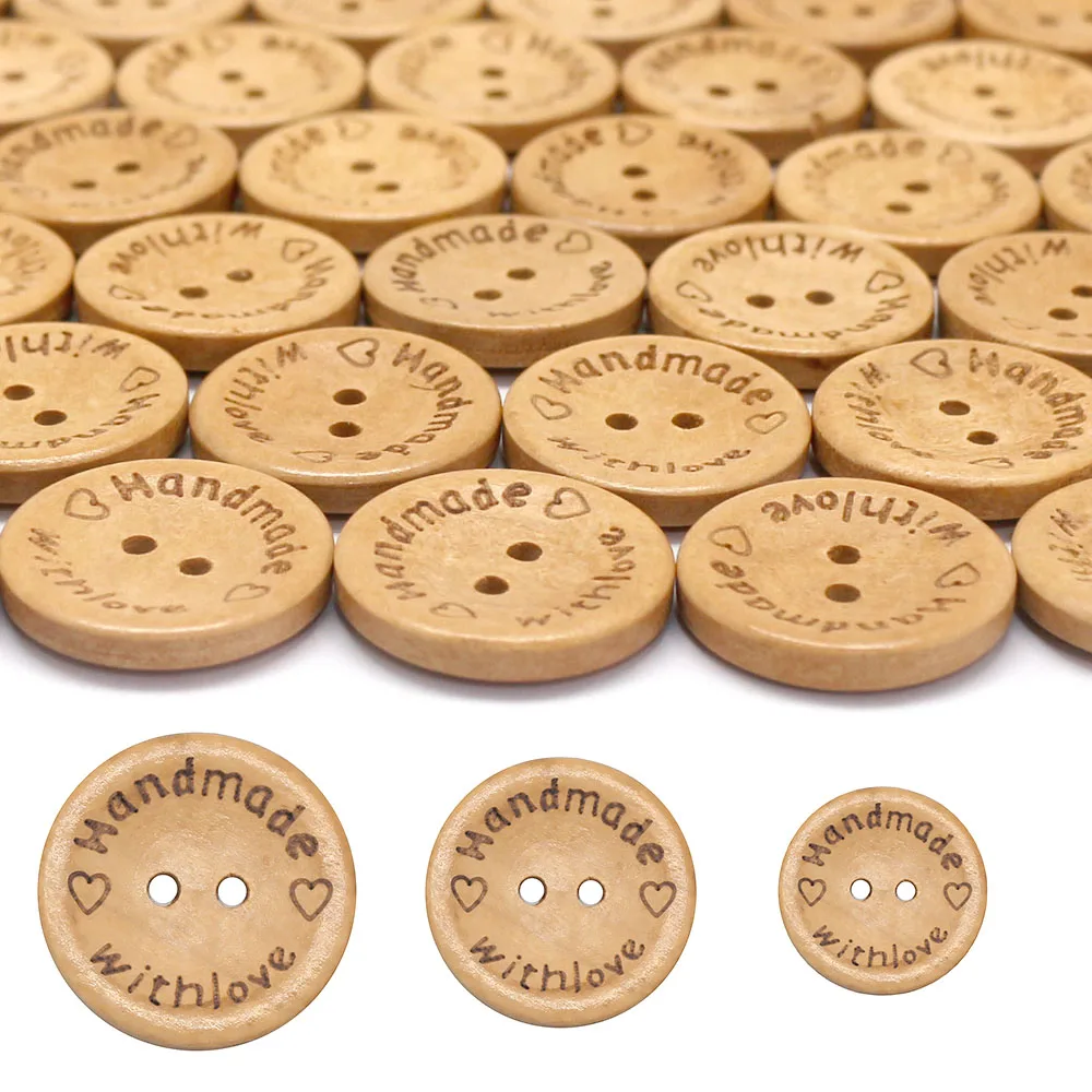 50 PCS/Lot With Love 2 Hole Natural Wooden Buttons For Clothing Sewing Crafting DIY Baby Clothing Sewing Accessories