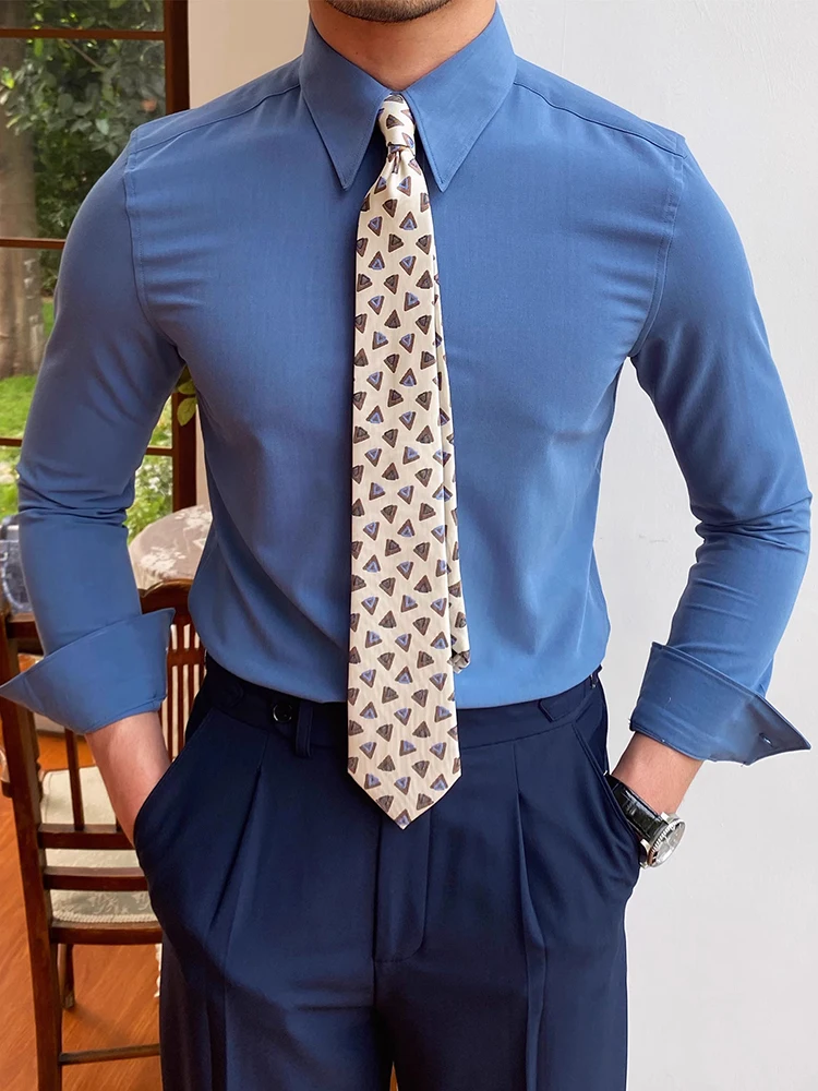 

Mr. Deer Tee Men's Slim Fit Long Sve Casual irt Faionable Briti Sle arp Collar Pure Color Korean Version Men's...