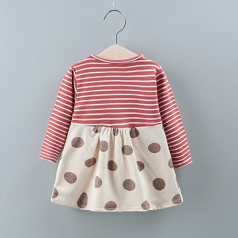 Spring And Autumn Girls' Baby Long Sleeve Dress Bow Fake Two Piece Infant Dress Casual Warm Girl Children'S Clothing (0-2 Years）