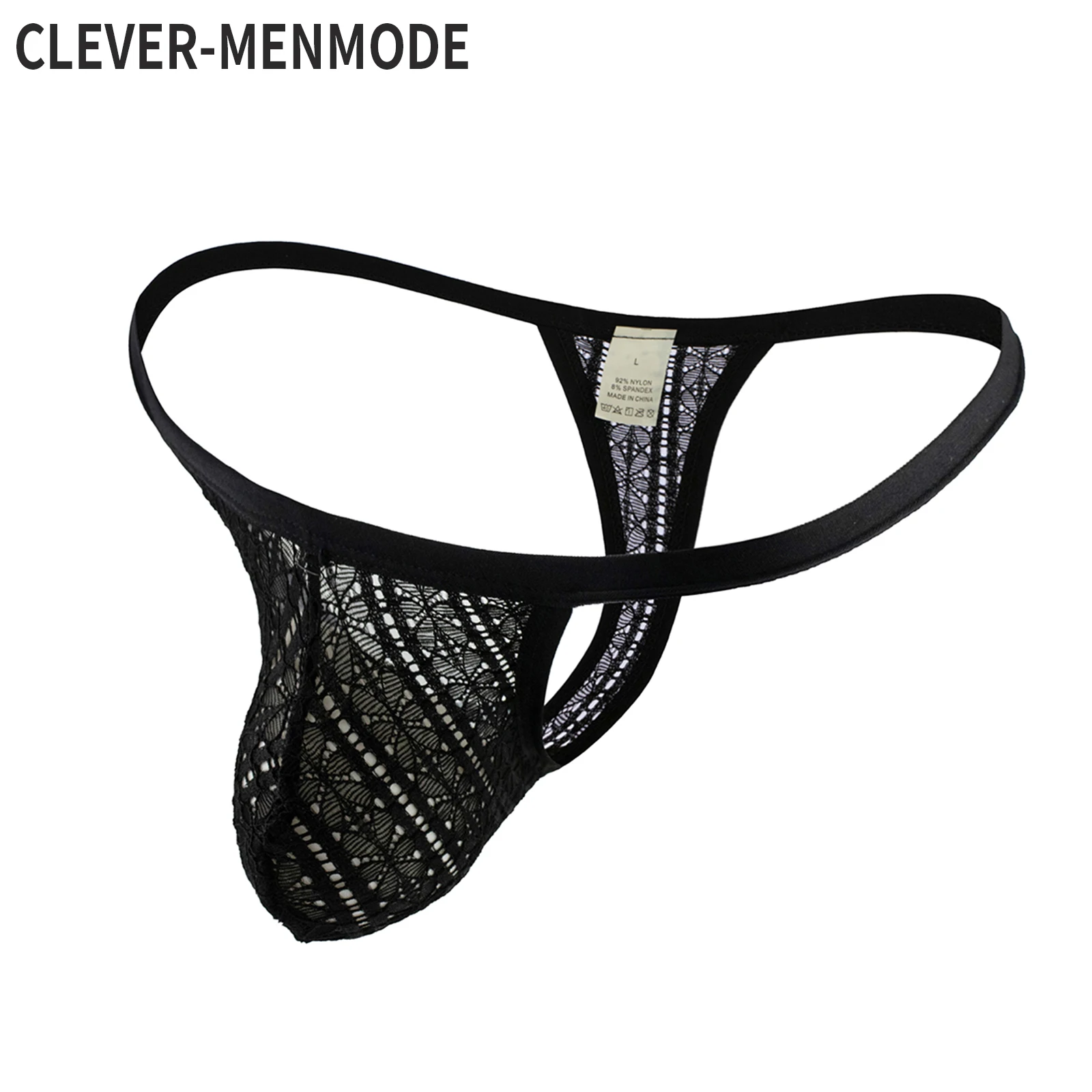 CLEVER-MENMODE Men Mini G String Thong Underwear Sexy Penis Pouch Lace Mesh Panites Underpants See Through tanga hombre