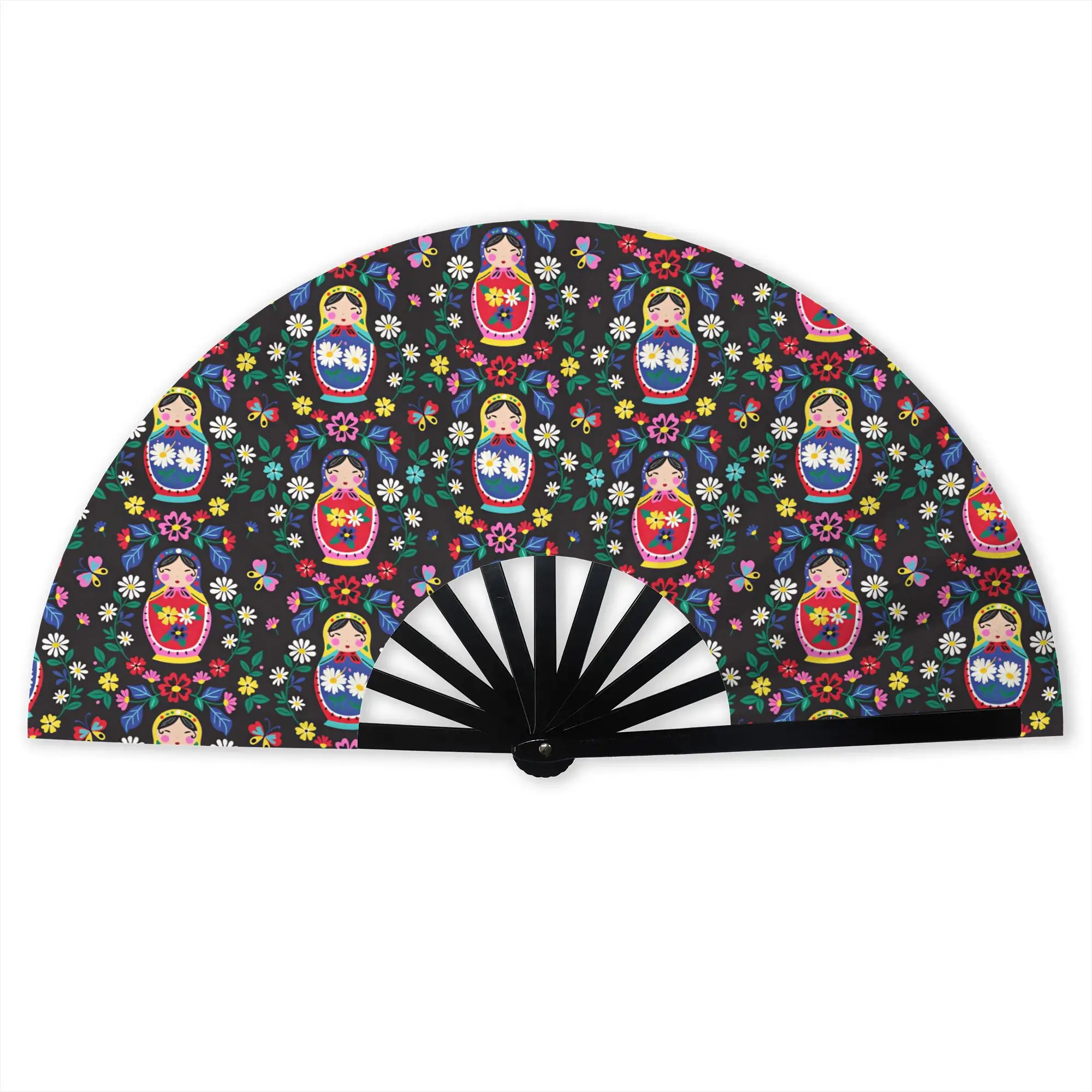 Matryoshka Doll Russia Russian Folk Art Stylish Hand Fan  Men  Printed Polyester Fan  Aesthetic For Sports Events Gift