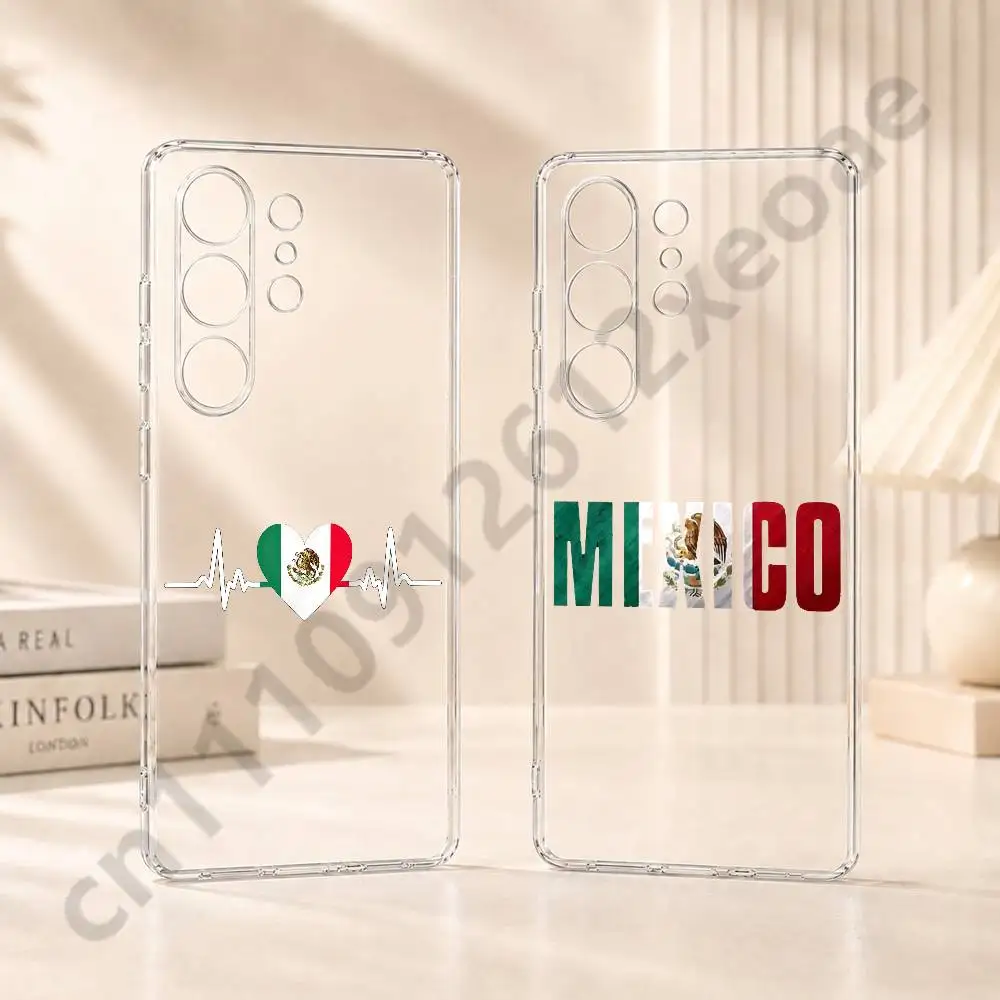 Retro Mexico Flag Transparent TPU Phone Case For Samsung S20 S21 S22 S23 S24 S25 Ultra Plus FE Lite Clear Cover