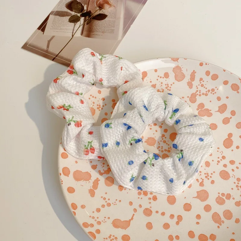 

New Fresh And Sweet Plaid Small Floral Large Intestine Hair Ring For women's Headband Tie Bun Scalp Band Hair Accessories