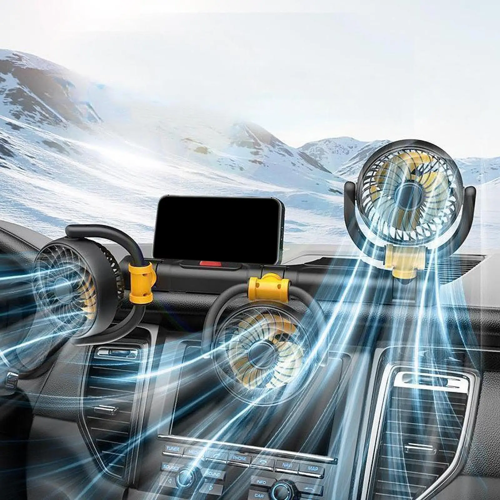 Vehicle Cooling Fan Keep Cool Three Heads Strong Wind Low Noise Convenient Mount 360 Rotation Auto Air Cooling for SUV RV